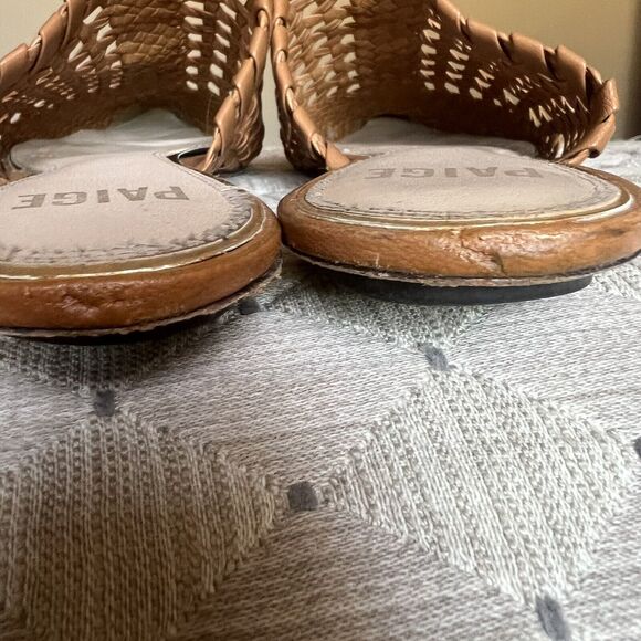 Paige Alana Brown Ochre Woven Leather Flat Mule Casual Shoes Pointed Toe Size 10 - Picture 9 of 15